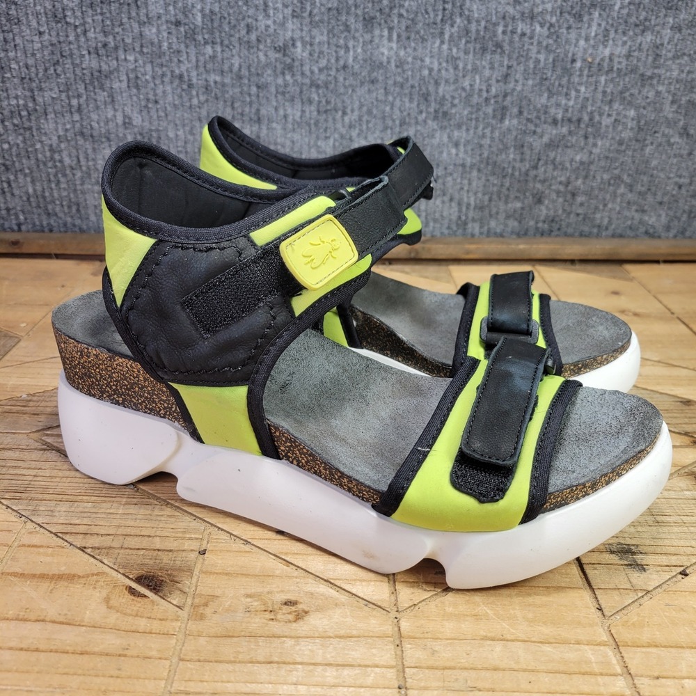 New Fly‎ London Sigo Black Pistachio Wedge Platform Sandals 41 10 - 10.5